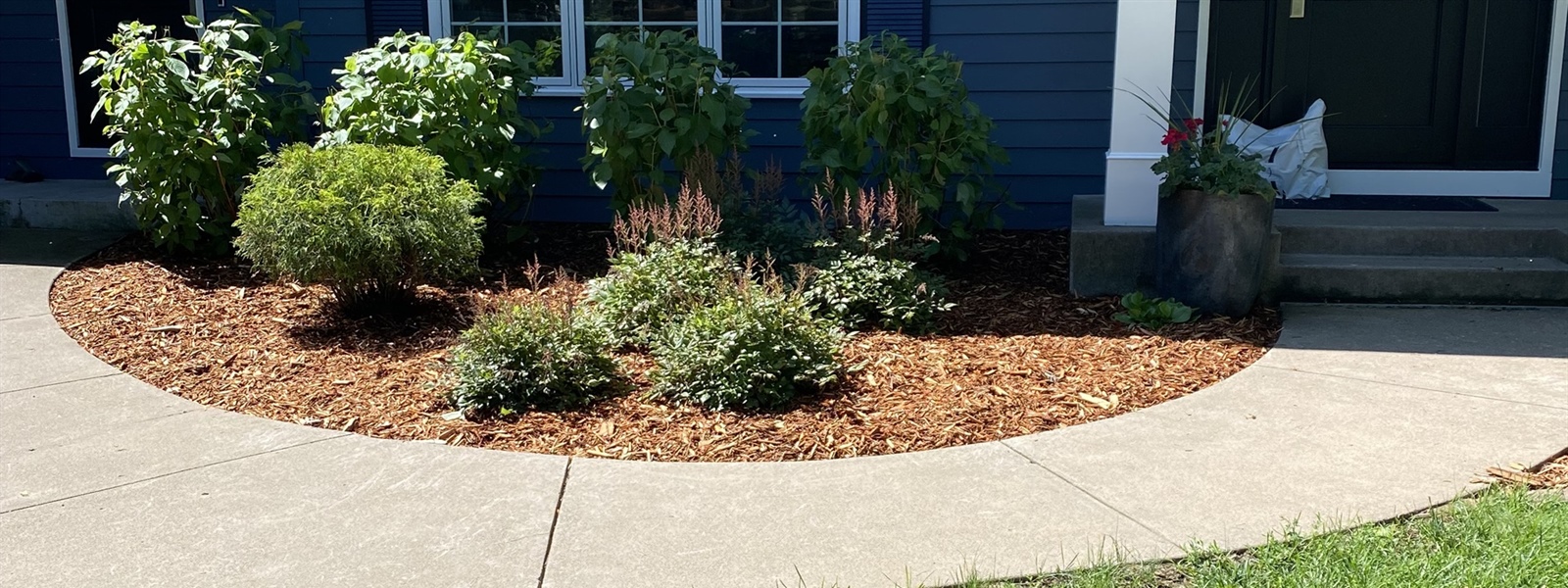 Minnetonka Blue House Western Red Cedar Mulch Installation
