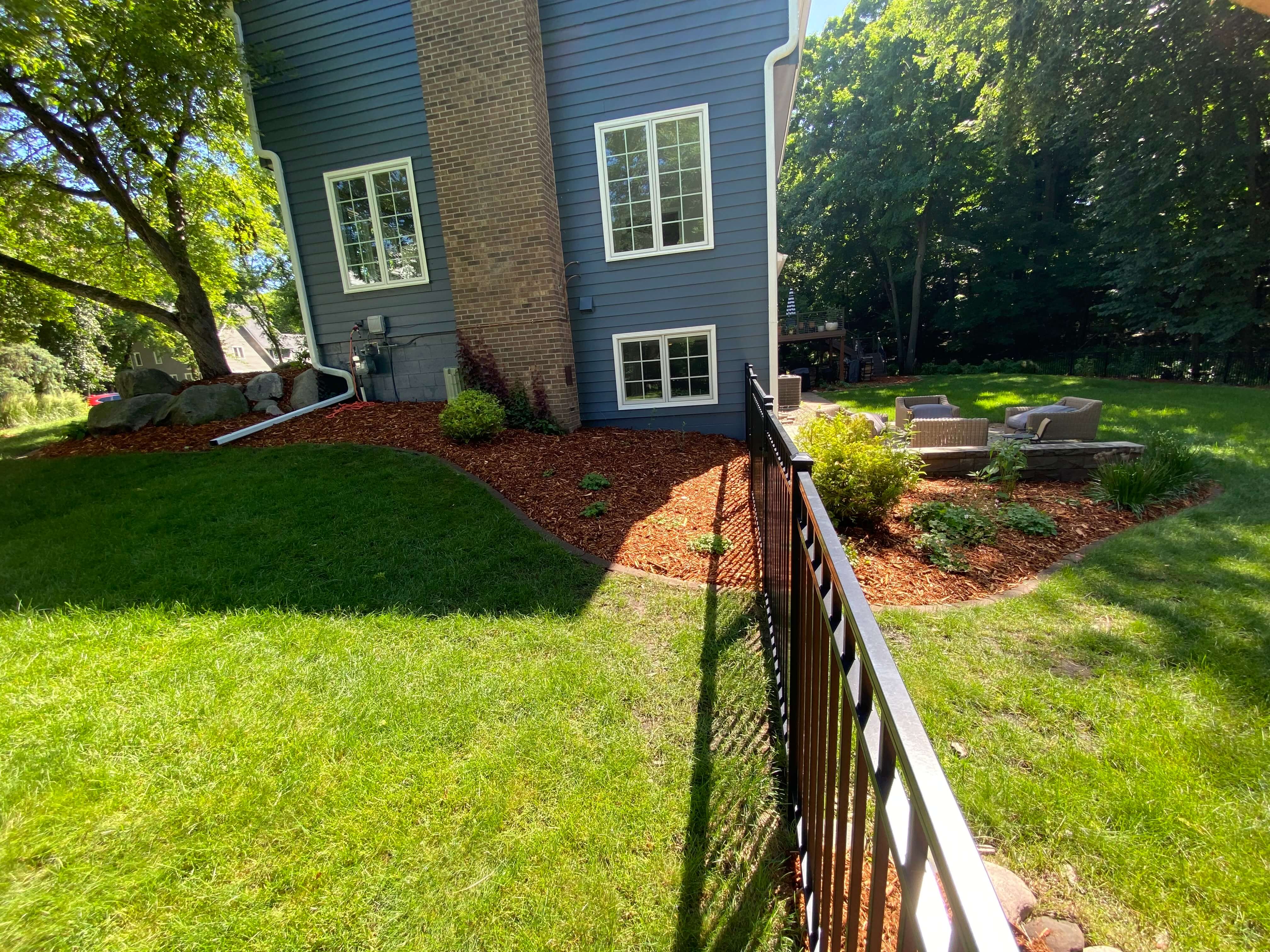 Minnetonka Blue House Western Red Cedar Mulch Installation